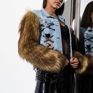 Super Chic Fur Sleeved Jacket w/ Leather Accents